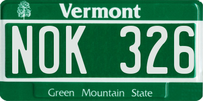 VT license plate NOK326