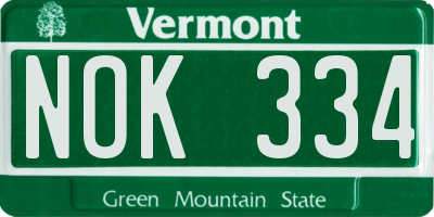 VT license plate NOK334