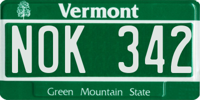 VT license plate NOK342
