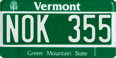 VT license plate NOK355