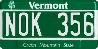 VT license plate NOK356