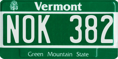 VT license plate NOK382