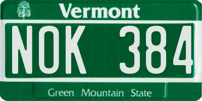 VT license plate NOK384