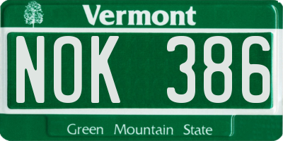 VT license plate NOK386