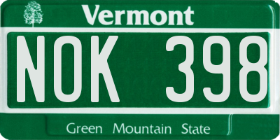 VT license plate NOK398