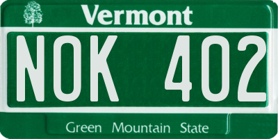 VT license plate NOK402