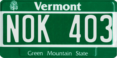 VT license plate NOK403
