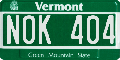 VT license plate NOK404