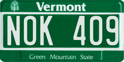 VT license plate NOK409