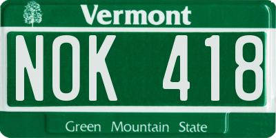 VT license plate NOK418