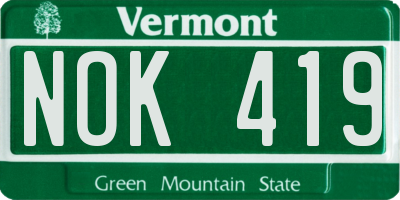 VT license plate NOK419