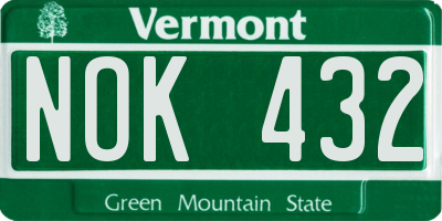 VT license plate NOK432