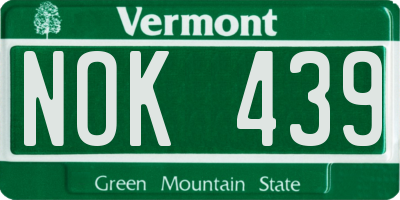 VT license plate NOK439