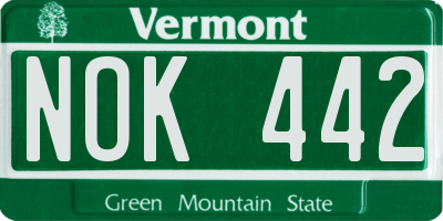 VT license plate NOK442