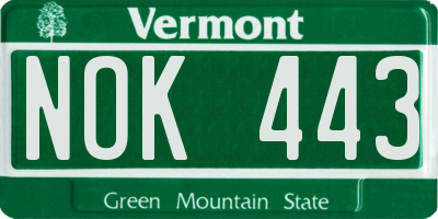 VT license plate NOK443