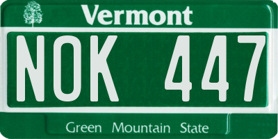 VT license plate NOK447