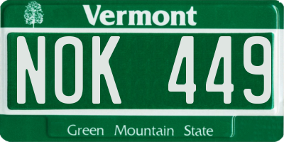 VT license plate NOK449