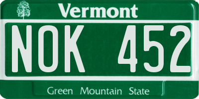 VT license plate NOK452