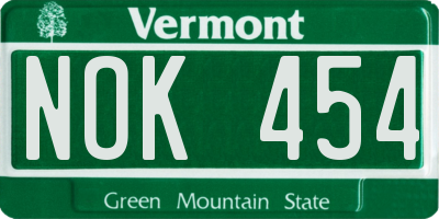 VT license plate NOK454