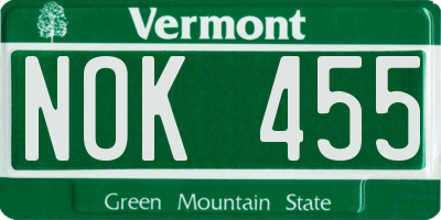VT license plate NOK455