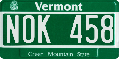 VT license plate NOK458