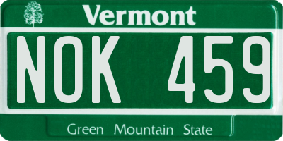 VT license plate NOK459