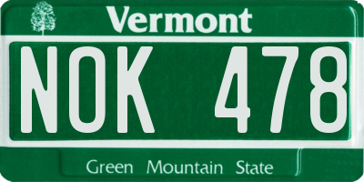 VT license plate NOK478