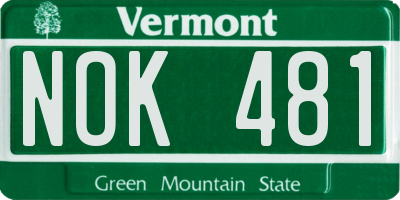 VT license plate NOK481
