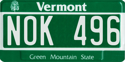 VT license plate NOK496