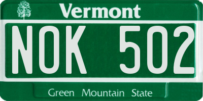 VT license plate NOK502