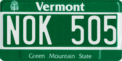 VT license plate NOK505