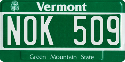 VT license plate NOK509