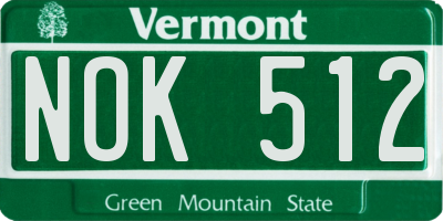 VT license plate NOK512