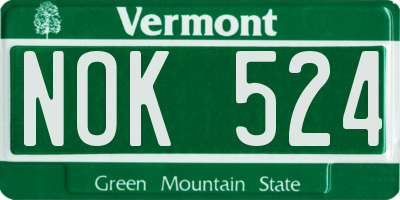 VT license plate NOK524