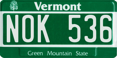 VT license plate NOK536