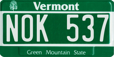 VT license plate NOK537