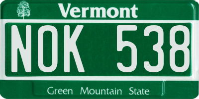 VT license plate NOK538
