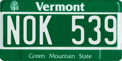 VT license plate NOK539