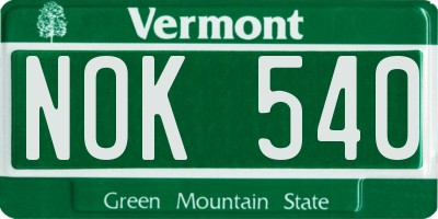 VT license plate NOK540