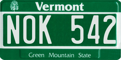 VT license plate NOK542