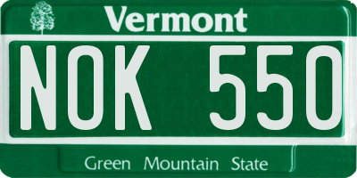 VT license plate NOK550