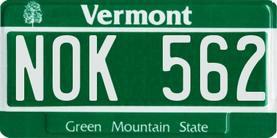 VT license plate NOK562