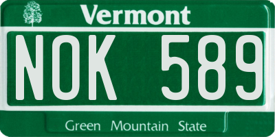 VT license plate NOK589