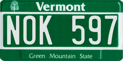 VT license plate NOK597