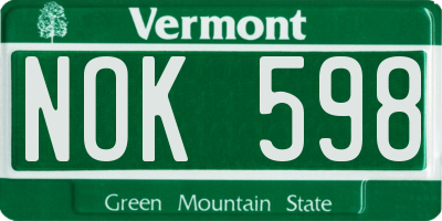 VT license plate NOK598