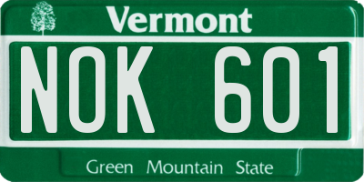 VT license plate NOK601