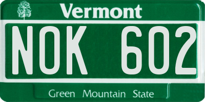 VT license plate NOK602