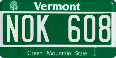 VT license plate NOK608