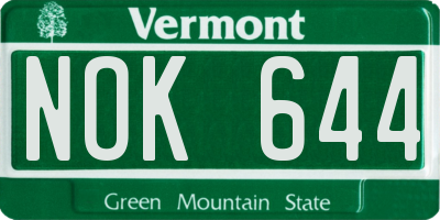 VT license plate NOK644
