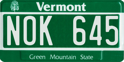 VT license plate NOK645